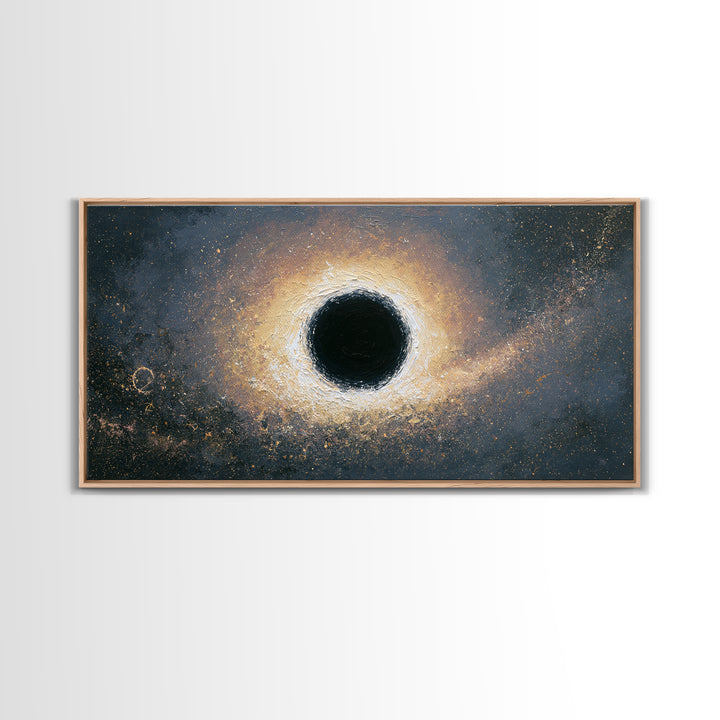 Black Hole with Radiant Accretion Ring Framed Canvas Print, Space Art, Space, Spa Decor, Fine Art, Serenity, Statement Artwork, SAR-2x1-99