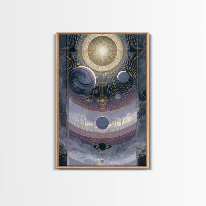 Solar System Arrangement Framed Canvas Print, Space Art, Digital Wall Art, Spa Decor, Oil Painting, Serenity, Abstract Painting, SAR-2x3-12