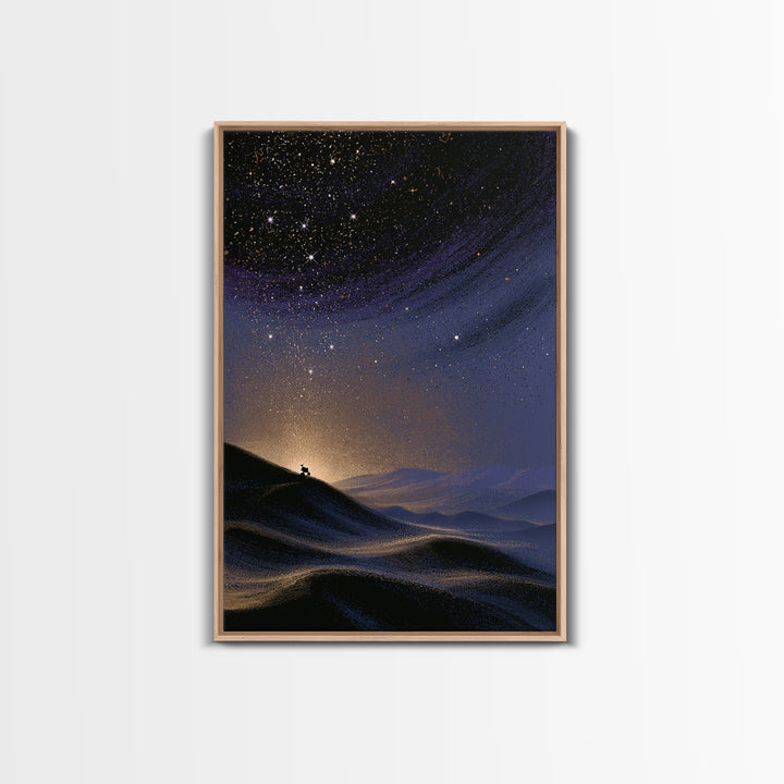 Mars Landscape with Tiny Rover Silhouette Framed Canvas Print, Space Art, Abstract Art, Spa Decor, Fine Art, Serenity, SAR-2x3-17