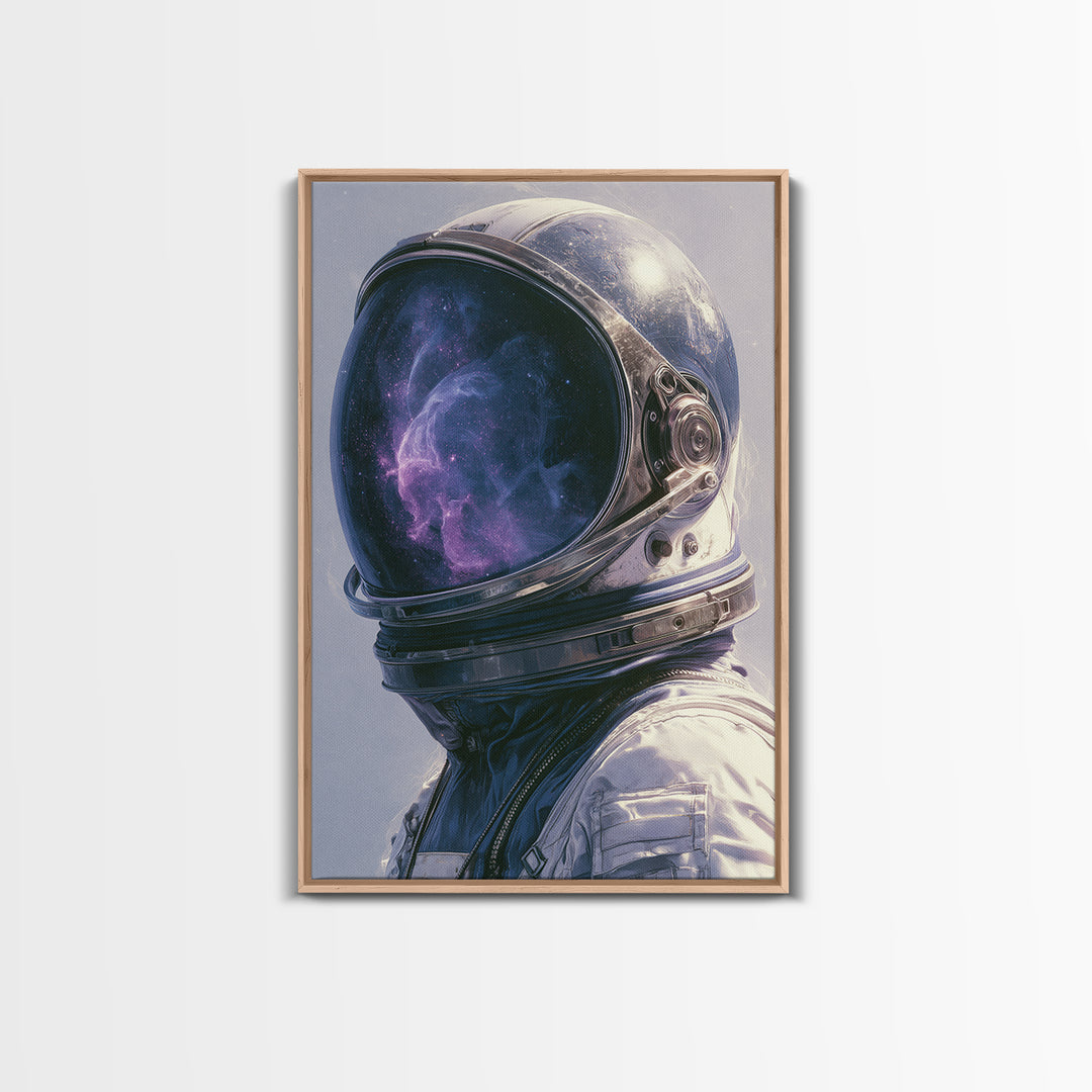 Astronaut Helmet Reflecting a Nebula Framed Canvas Print, Space Art, Contemporary Art, Spa Decor, Fine Art, Serenity, SAR-2x3-24