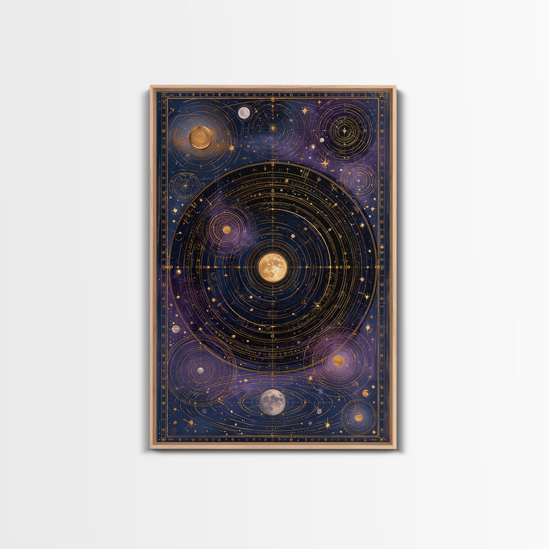 Solar System Arrangement Framed Canvas Print, Space Art, Textured Painting, Spa Decor, Watercolor Art, Serenity, Art Prints, SAR-2x3-36