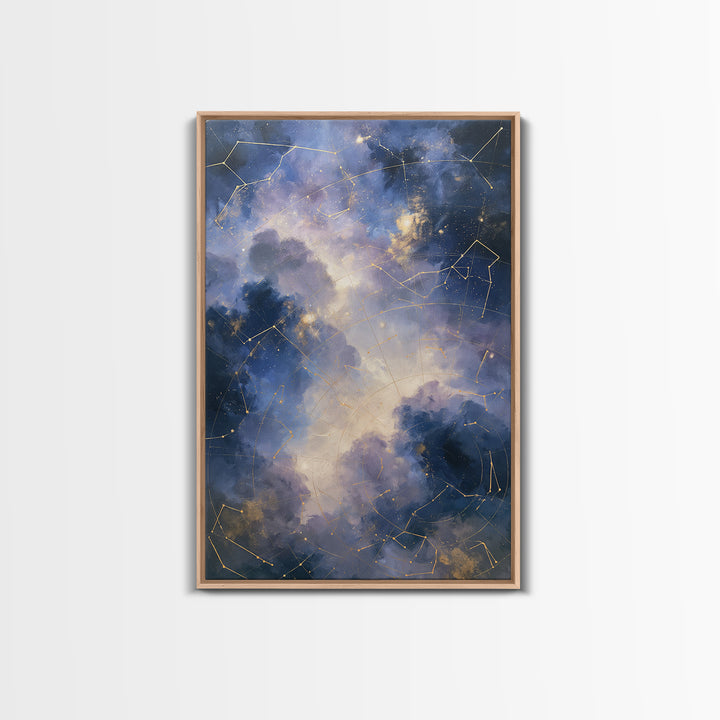 Star Map with Gold Constellation Lines Framed Canvas Print, Space Art, Room Decor, Spa Decor, Fine Art, Serenity, Printable Art, SAR-2x3-46