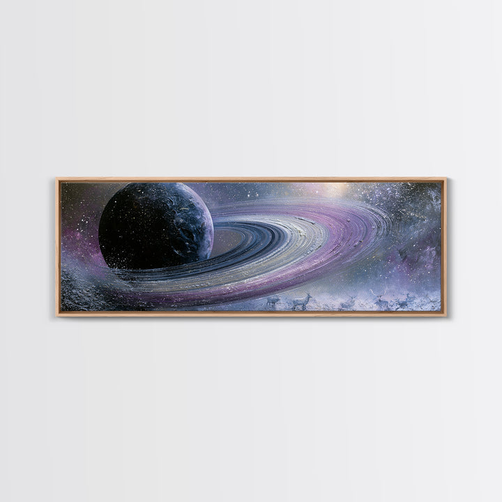 Planetary Rings Made of Ice and Light Framed Canvas Print, Space Art, Digital Art, Spa Decor, Serenity, Modern Wall Art, SAR-3x1-10