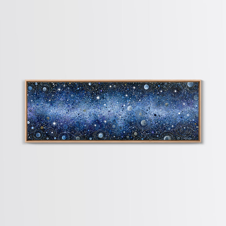 Distant Star Cluster Framed Canvas Print, Space Art, Retro Wall Art, Spa Decor, Fine Art, Serenity, Textured Painting, SAR-3x1-12