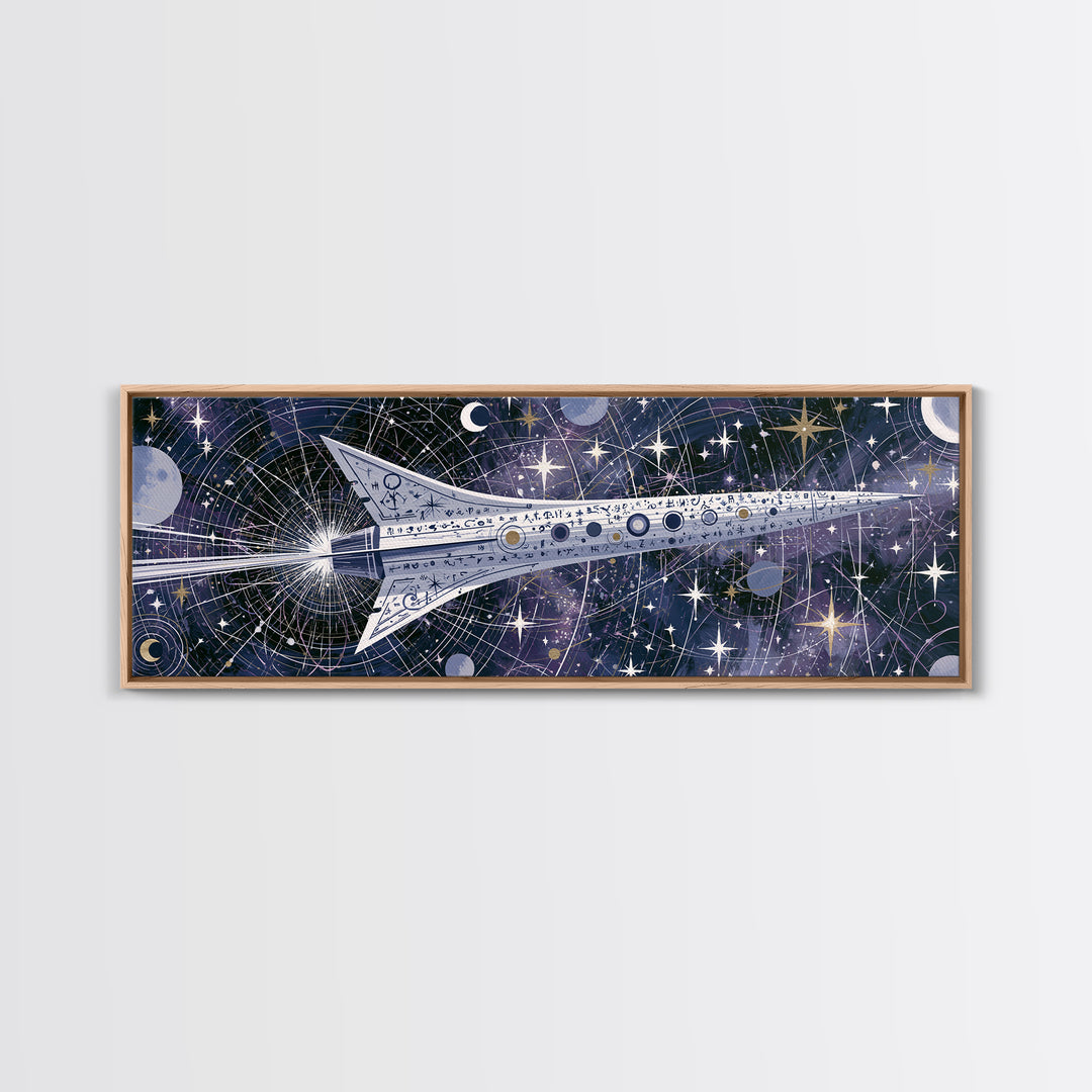 Rocket Ship Crossing a Retro Star Field Canvas Print, Space Art, Printable Art, Spa Decor, Watercolor Art, Serenity, SAR-3x1-26