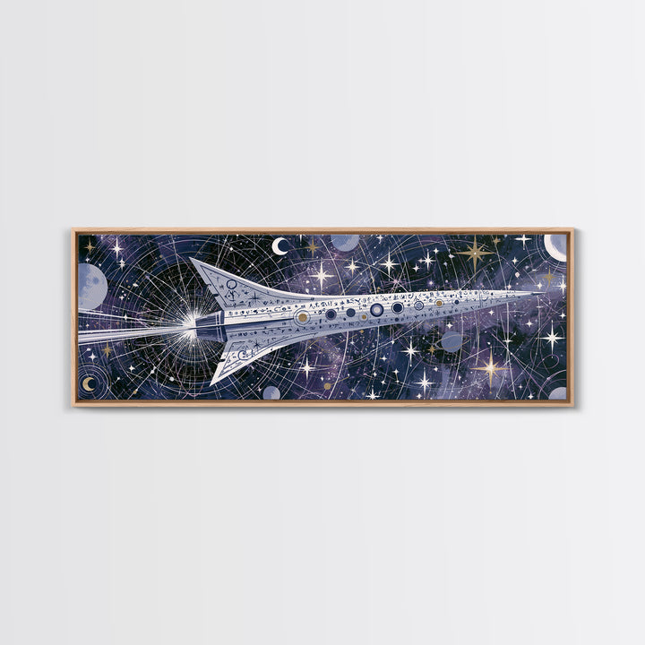 Rocket Ship Crossing a Retro Star Field Canvas Print, Space Art, Printable Art, Spa Decor, Watercolor Art, Serenity, SAR-3x1-26