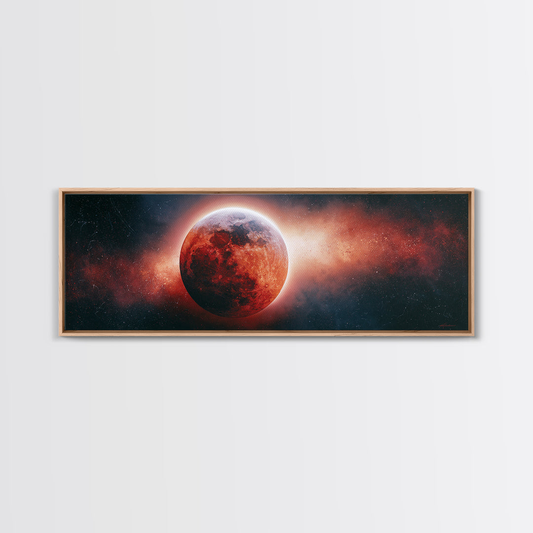 Lunar Eclipse in Deep Red Tones Framed Canvas Print, Space Art, Wall Art, Spa Decor, Fine Art, Serenity, Wall Art Prints, SAR-3x1-27