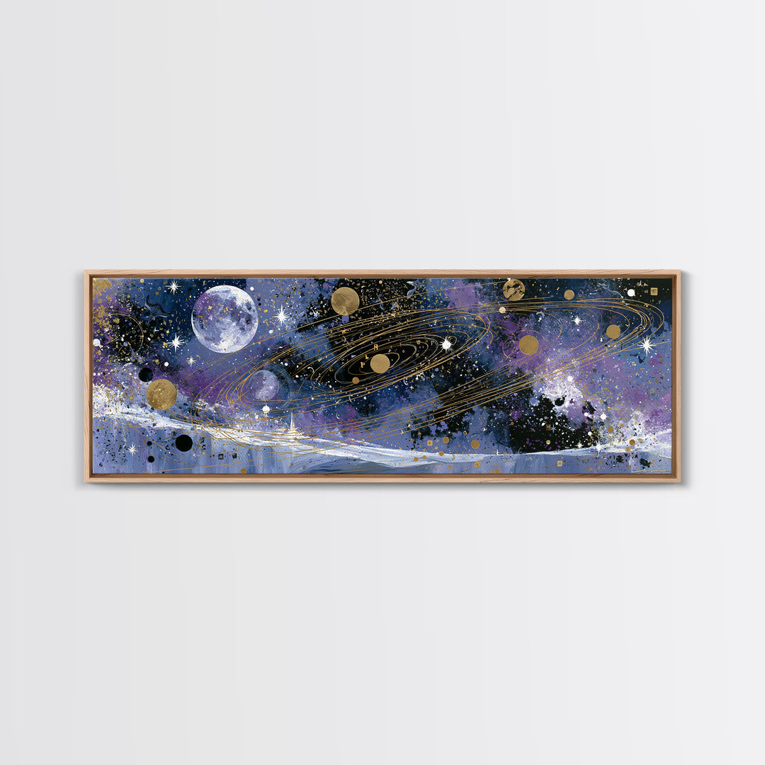 Alien Moonrise over Icy Cliffs Canvas Print, Space Art, Large Wall Art, Spa Decor, Fine Art, Serenity, Minimalist Wall Art, SAR-3x1-38