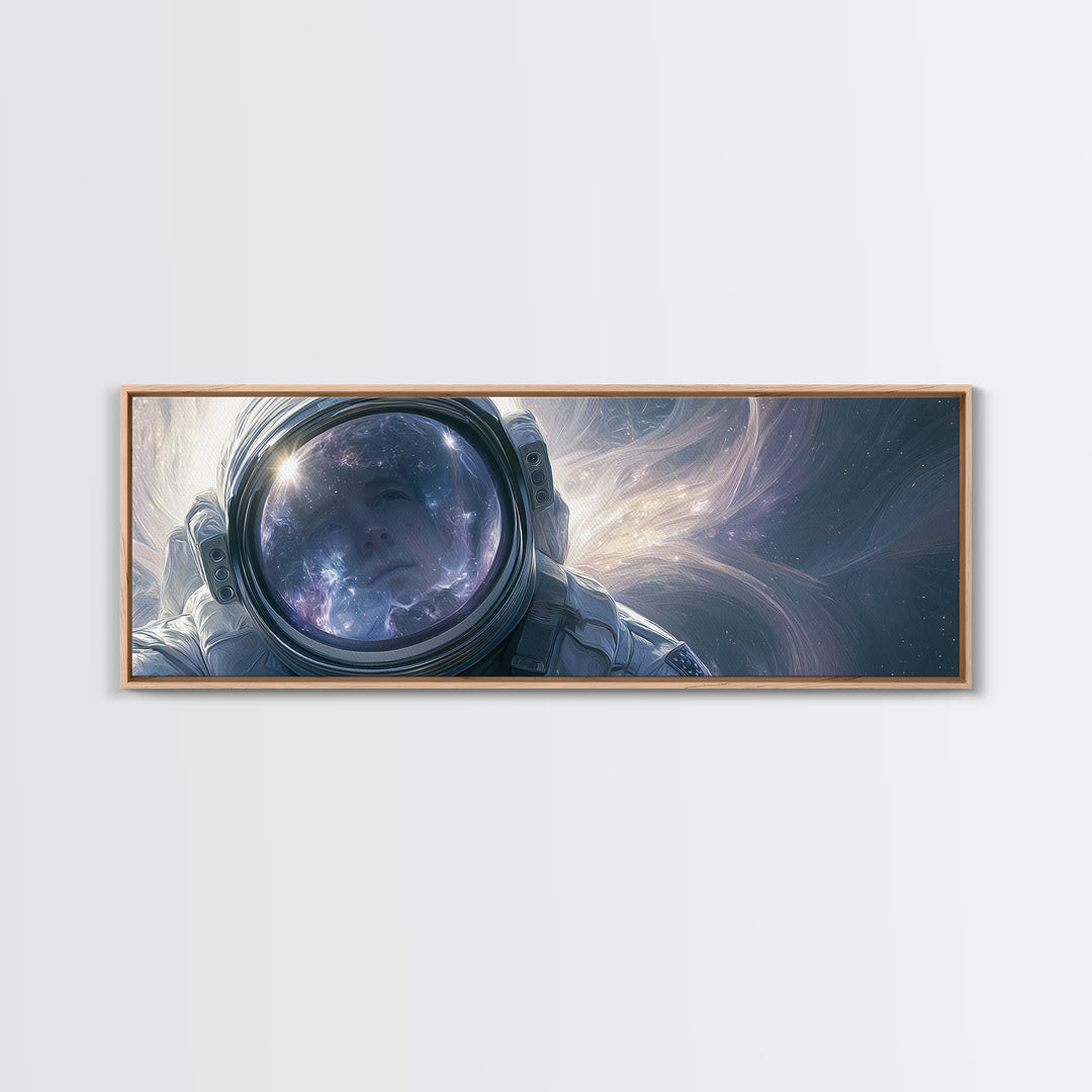 Astronaut Helmet Reflecting a Nebula Canvas Print, Space Art, Painting, Spa Decor, Fine Art, Serenity, Canvas Wall Art, SAR-3x1-80