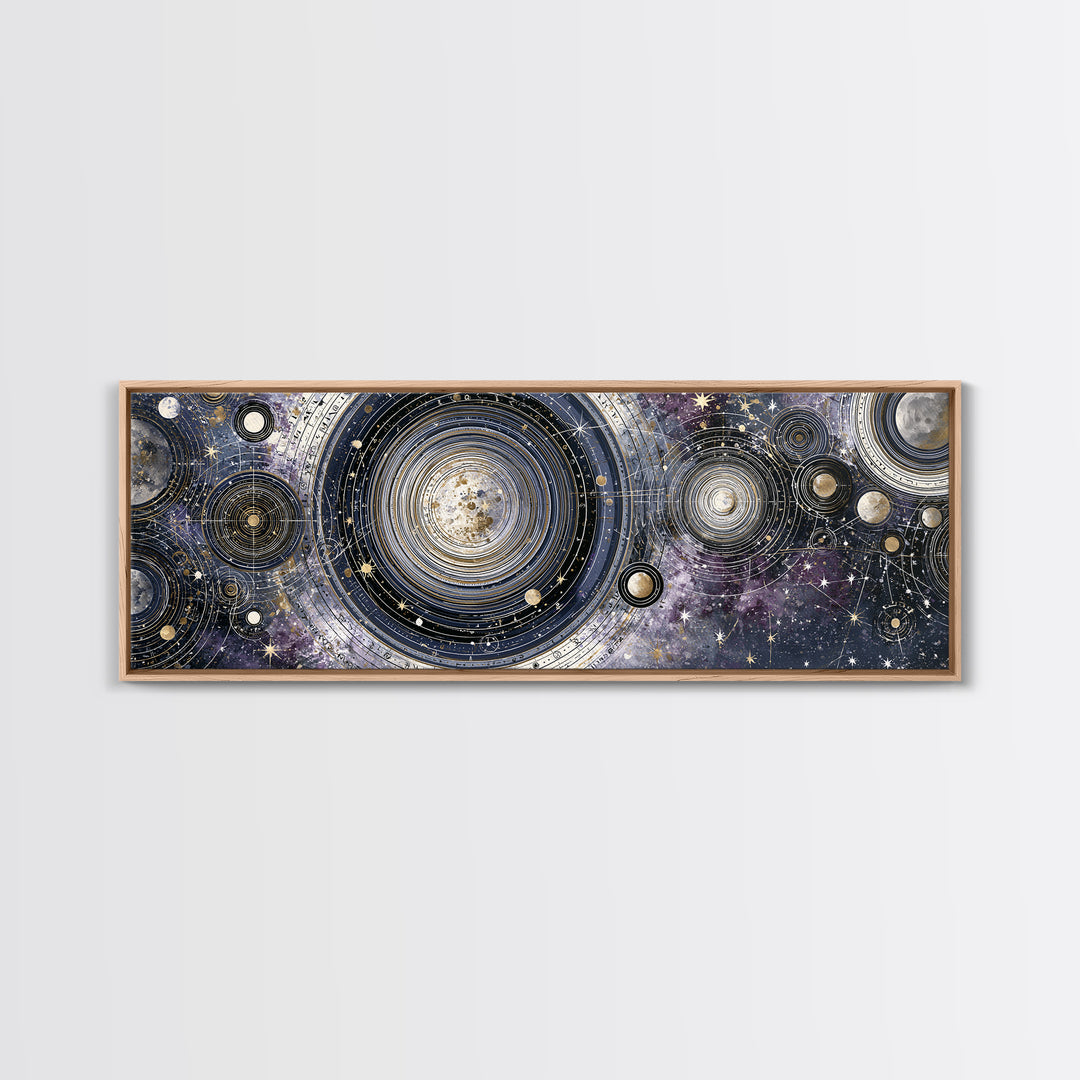Solar System Arrangement Canvas Print, Space Art, Spa Decor, Oil Painting, Serenity, Abstract Wall Art, Modern Wall Art, SAR-3x1-92