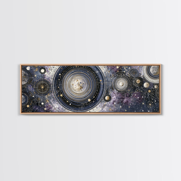 Solar System Arrangement Canvas Print, Space Art, Spa Decor, Oil Painting, Serenity, Abstract Wall Art, Modern Wall Art, SAR-3x1-92