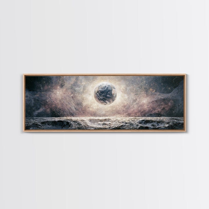 Moon Surface with Earth Hanging Above Canvas Print, Space Art, Home Decor, Spa Decor, Fine Art, Serenity, Wall Art Prints, SAR-3x1-93