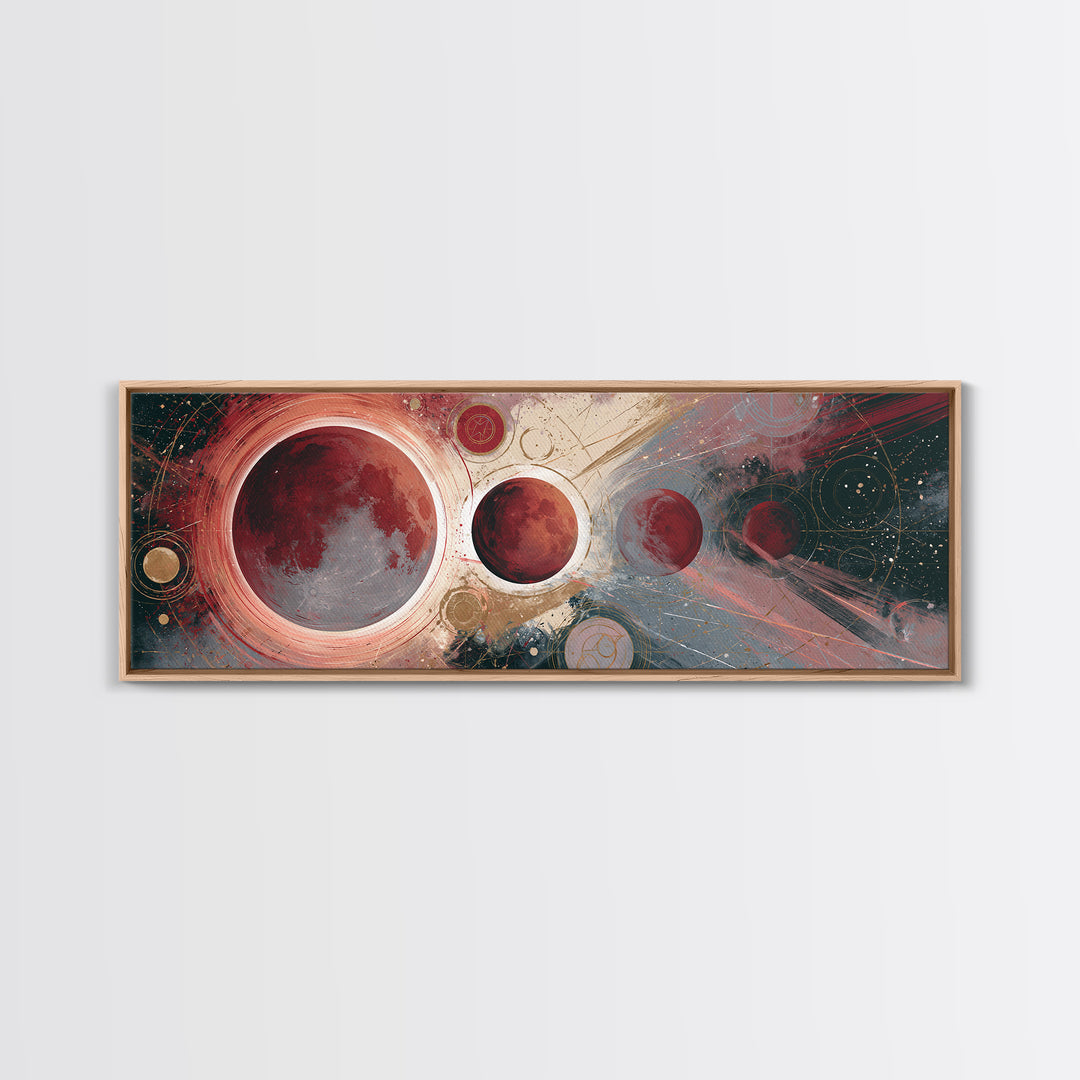 Lunar Eclipse in Deep Red Tones Framed Canvas Print, Space Art, Canvas Wall Art, Spa Decor, Fine Art, Serenity, Gallery Decor, SAR-3x1-99