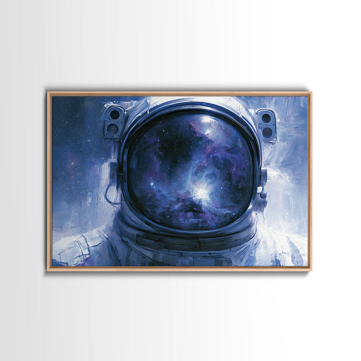 Astronaut Helmet Reflecting a Nebula Framed Canvas Print, Space Art, Fine Art Print, Spa Decor, Fine Art, Serenity, Wall Decor, SAR-3x2-20