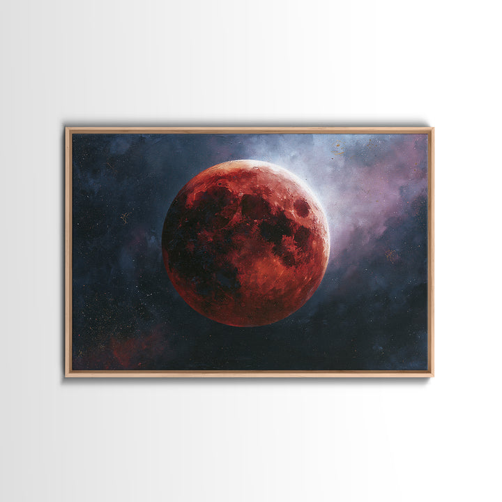 Lunar Eclipse in Deep Red Tones Framed Canvas Print, Space Art, Digital Art, Spa Decor, Fine Art, Serenity, Modern Wall Art, SAR-3x2-39