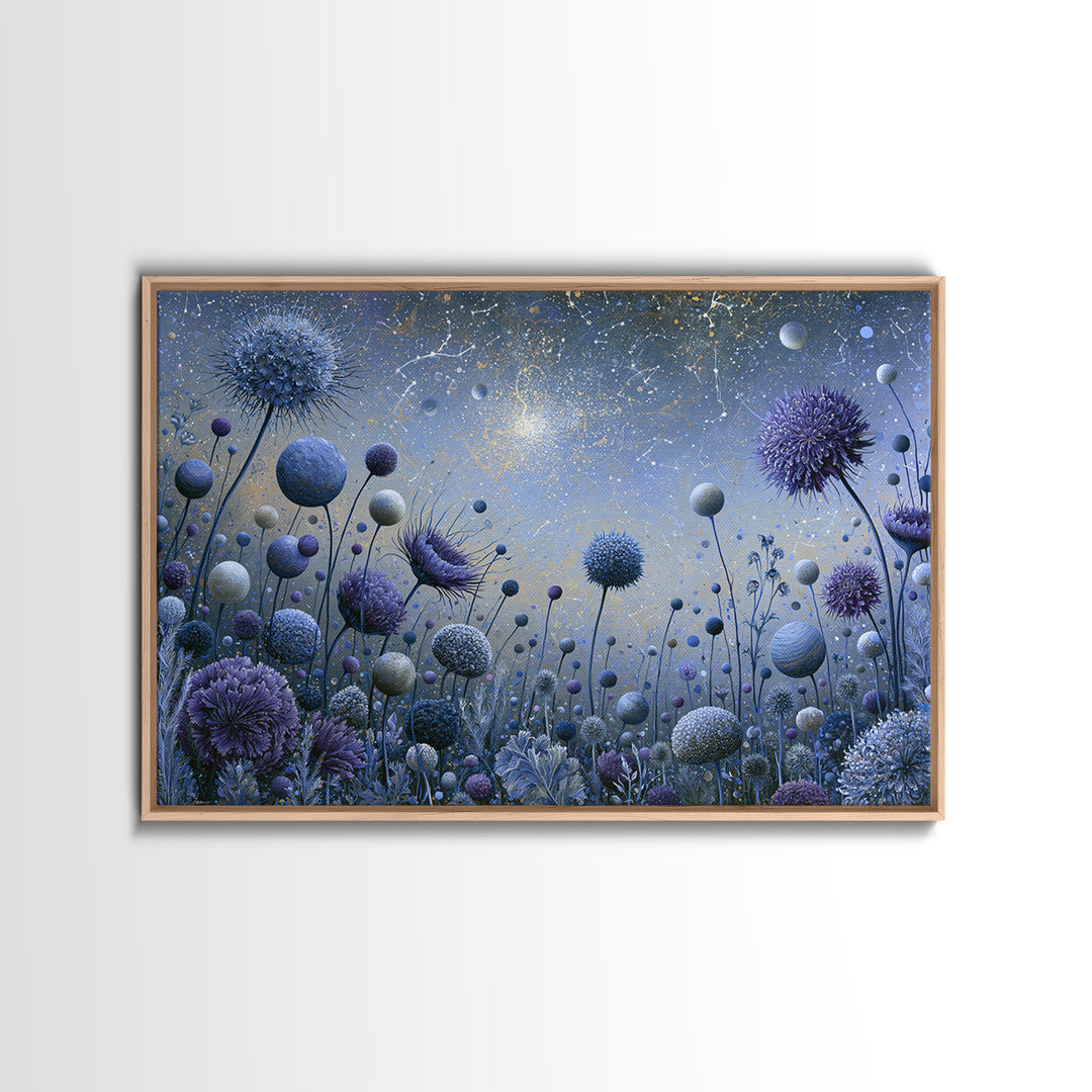 Cosmic Garden with Planets as Flowers Framed Canvas Print, Space Art, Luxury Decor, Spa Decor, Fine Art, Serenity, Room Decor, SAR-3x2-41