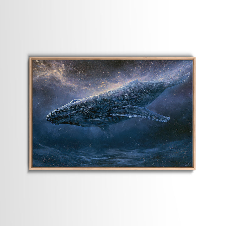 Space Whale Swimming Through Star Dust Framed Canvas Print, Space Art, Posters, Spa Decor, Fine Art, Serenity, Abstract Art, SAR-3x2-60