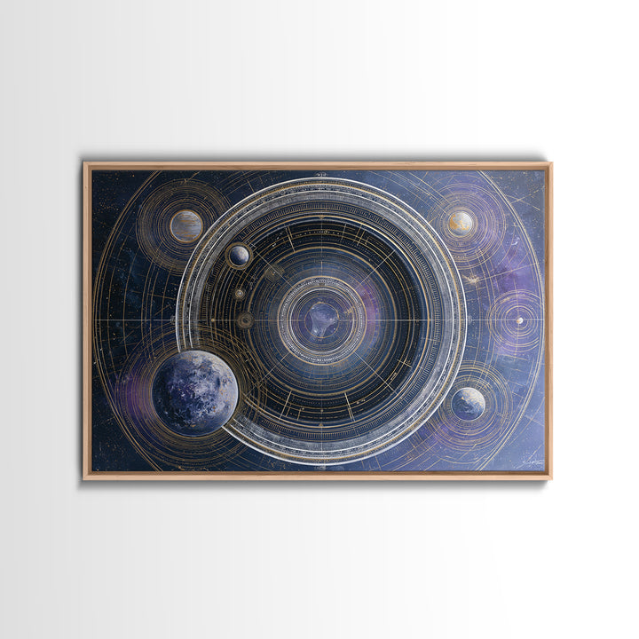 Solar System Arrangement Framed Canvas Print, Space Art, Gallery Decor, Spa Decor, Oil Painting, Serenity, Home Decor, SAR-3x2-8