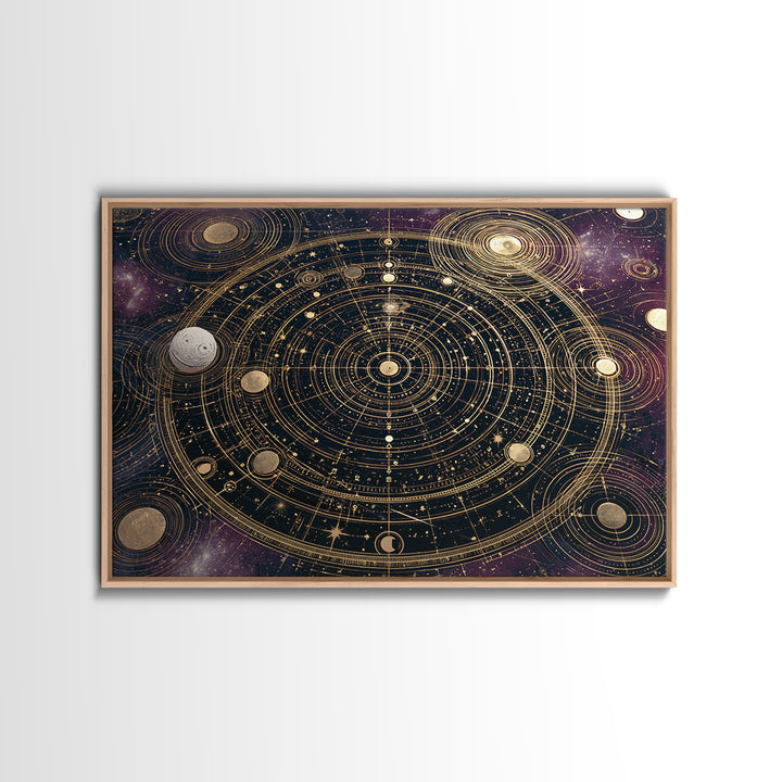 Solar System Arrangement Framed Canvas Print, Space Art, Spa Decor, Watercolor Art, Serenity, Living Room Wall Art, SAR-3x2-80