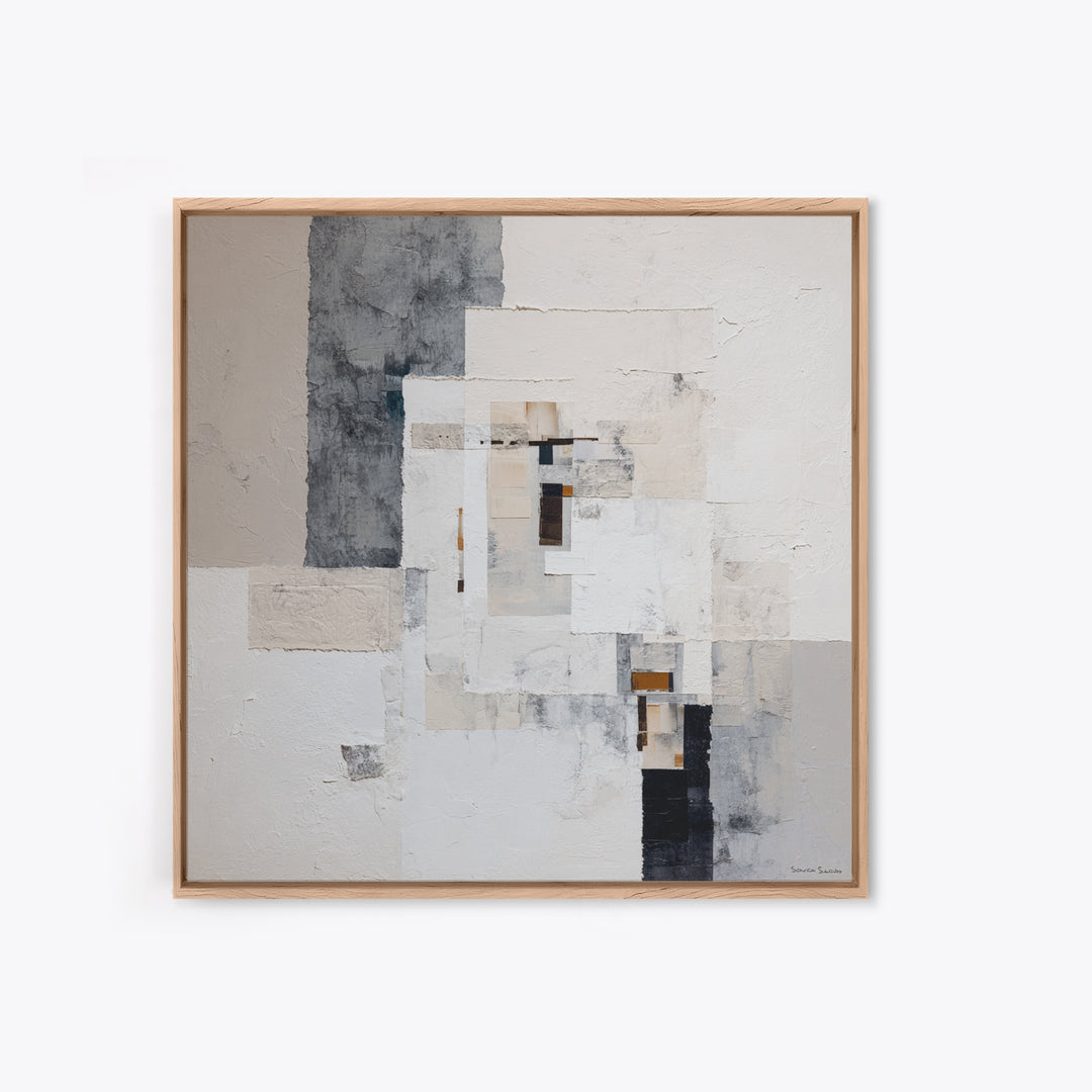 Soft Beige Geometric Abstraction Framed Canvas Print, Scandinavian Art, Abstract Wall Art, Living Room Decor, Fine Art, Nordic, SCA-1x1-27