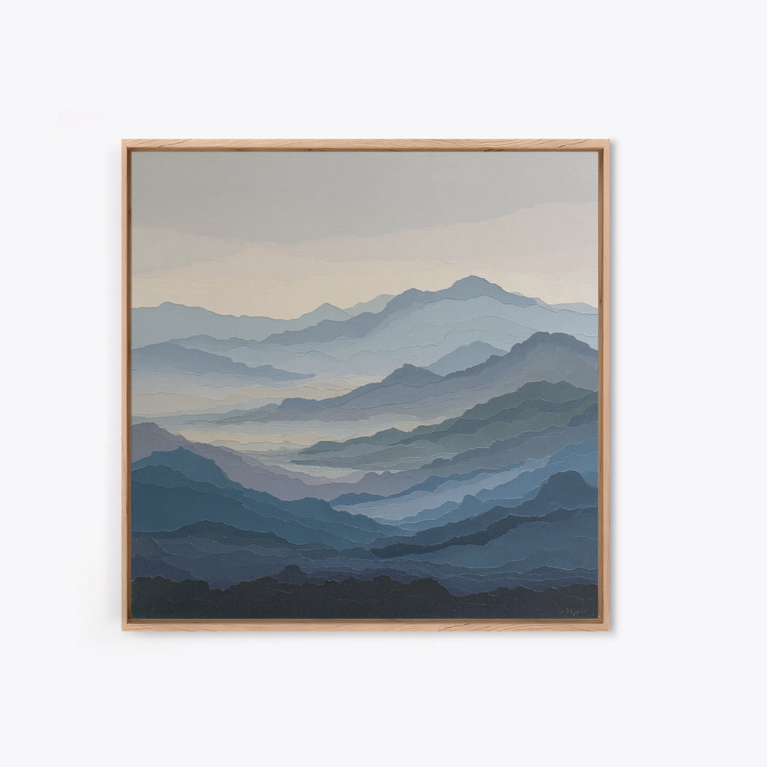 Muted Mountain Layers Framed Canvas Print, Scandinavian Art, Gallery Decor, Living Room Decor, Fine Art, Nordic, Home Decor, SCA-1x1-32