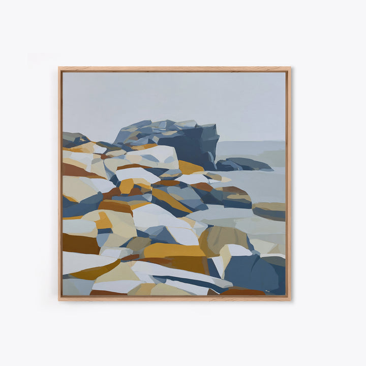 Quiet Coastal Rocks and Gray Sea Framed Canvas Print, Scandinavian Art, Living Room Decor, Fine Art, Nordic, Gallery Decor, SCA-1x1-47