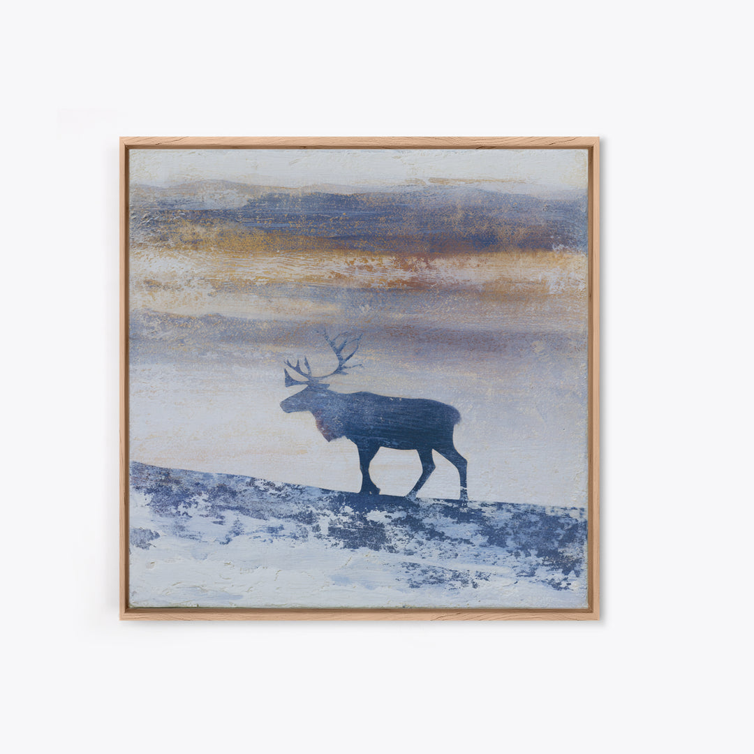 Reindeer Silhouette in Snowy Landscape Canvas Print, Scandinavian Art, Modern Decor, Living Room Decor, Fine Art, Nordic, SCA-1x1-54
