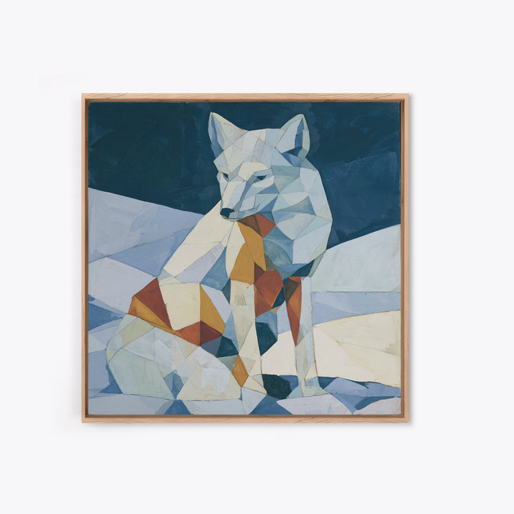 White Fox in Quiet Snow Canvas Print, Scandinavian Art, Boho Wall Art, Living Room Decor, Fine Art, Nordic, Modern Decor, SCA-1x1-60