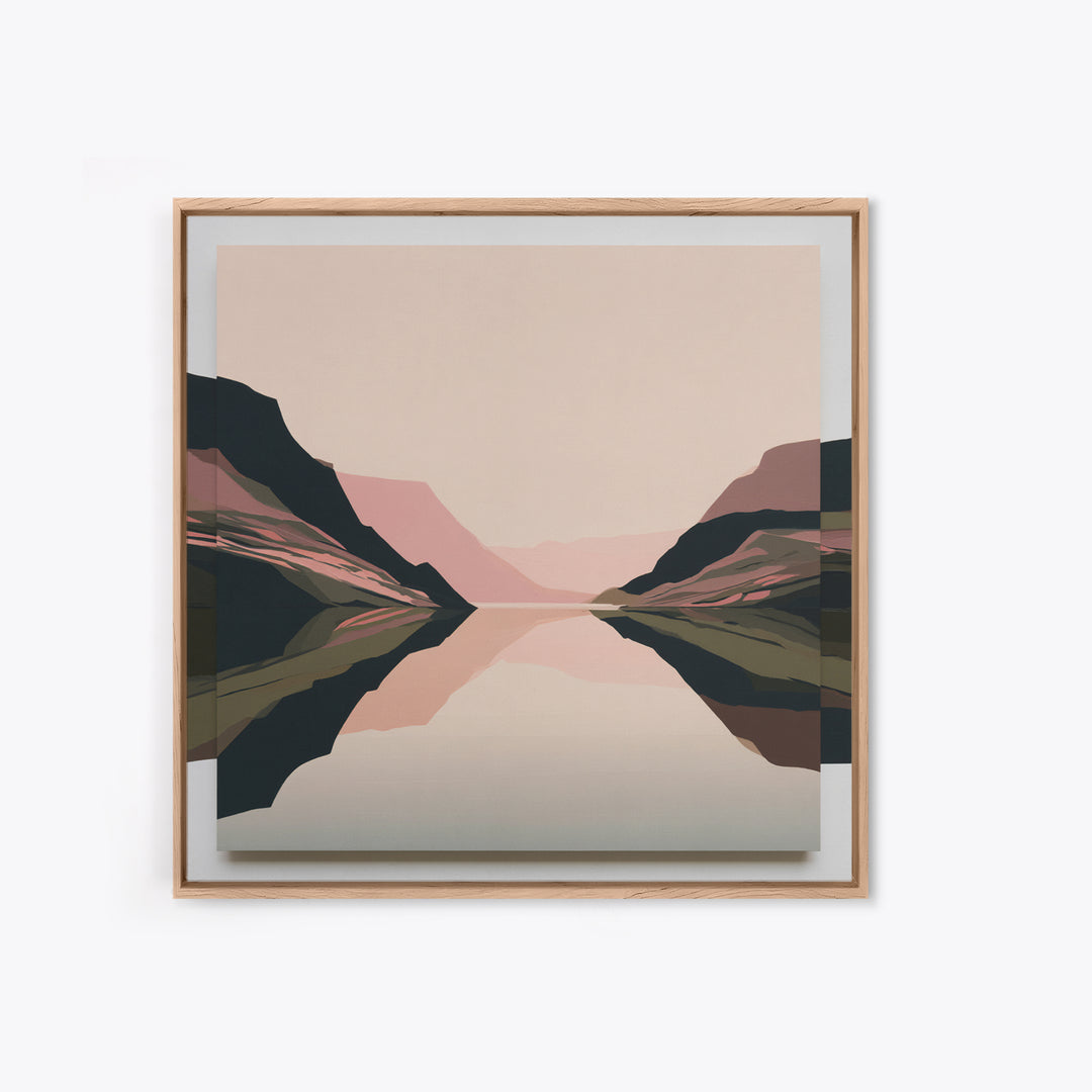 Minimal Fjord Landscape Framed Canvas Print, Scandinavian Art, Room Decor, Living Room Decor, Nordic, Mid Century Modern, SCA-1x1-74