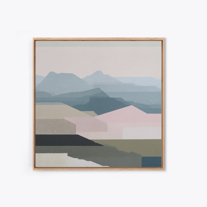 Muted Mountain Layers Framed Canvas Print, Scandinavian Art, Mid Century Modern, Living Room Decor, Oil Painting, Nordic, SCA-1x1-8