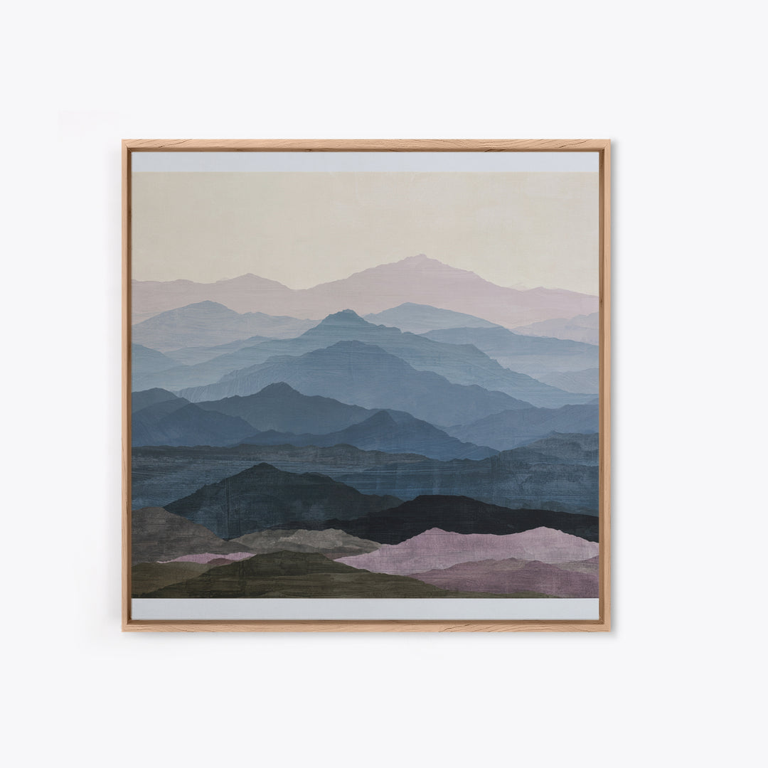 Muted Mountain Layers Framed Canvas Print, Scandinavian Art, Statement Artwork, Living Room Decor, Fine Art, Nordic, Art Print, SCA-1x1-80
