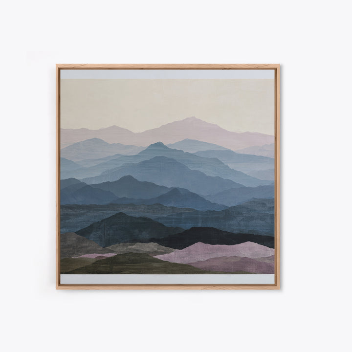 Muted Mountain Layers Framed Canvas Print, Scandinavian Art, Statement Artwork, Living Room Decor, Fine Art, Nordic, Art Print, SCA-1x1-80