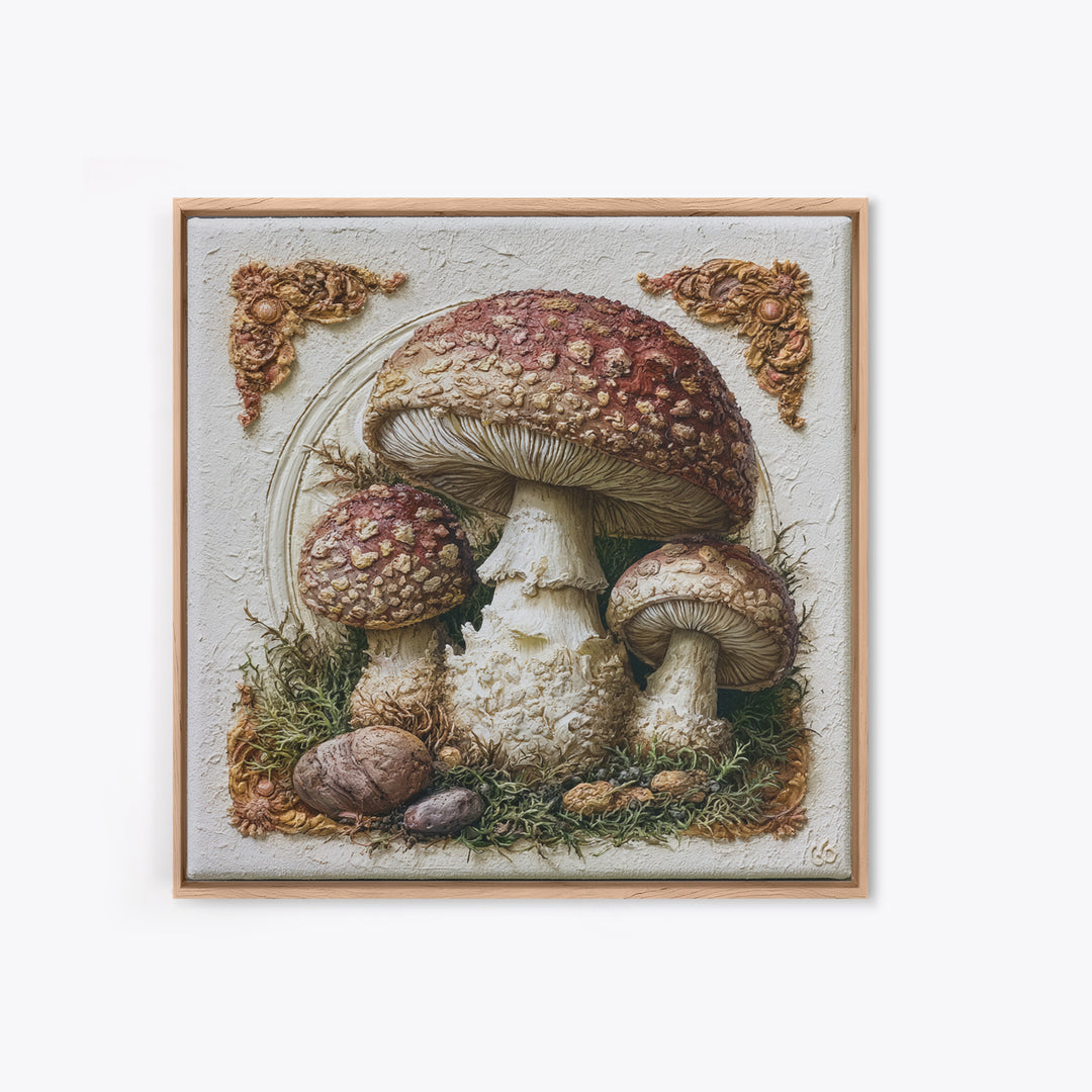Simple Mushroom and Moss Forest Study Canvas Print, Scandinavian Art, Mid Century Modern, Living Room Decor, Nordic, SCA-1x1-96