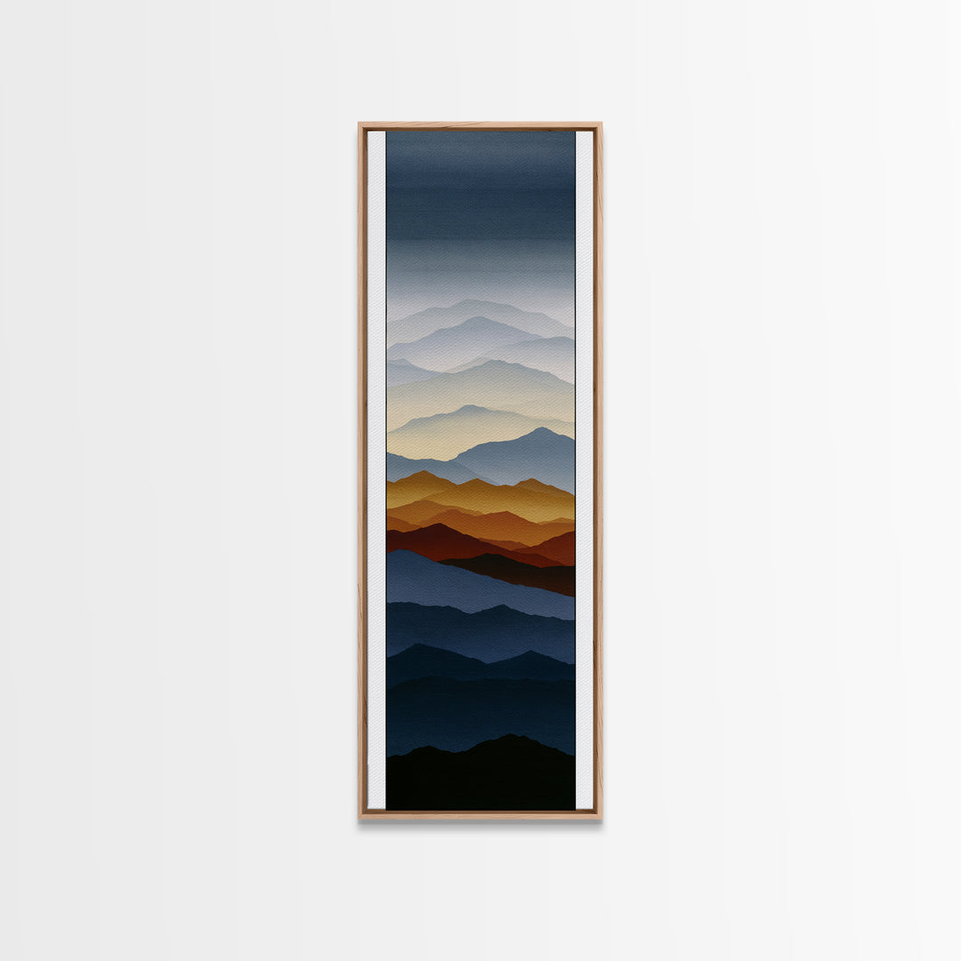 Muted Mountain Layers Framed Canvas Print, Scandinavian Art, Oil Painting, Living Room Decor, Fine Art, Nordic, Boho Wall Decor, SCA-1x3-20