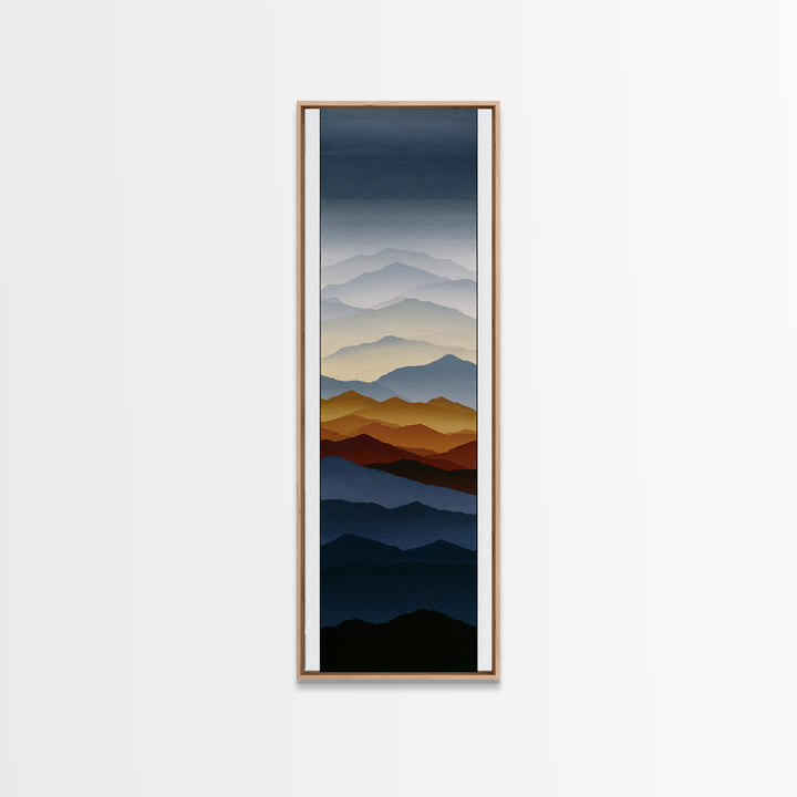 Muted Mountain Layers Framed Canvas Print, Scandinavian Art, Oil Painting, Living Room Decor, Fine Art, Nordic, Boho Wall Decor, SCA-1x3-20
