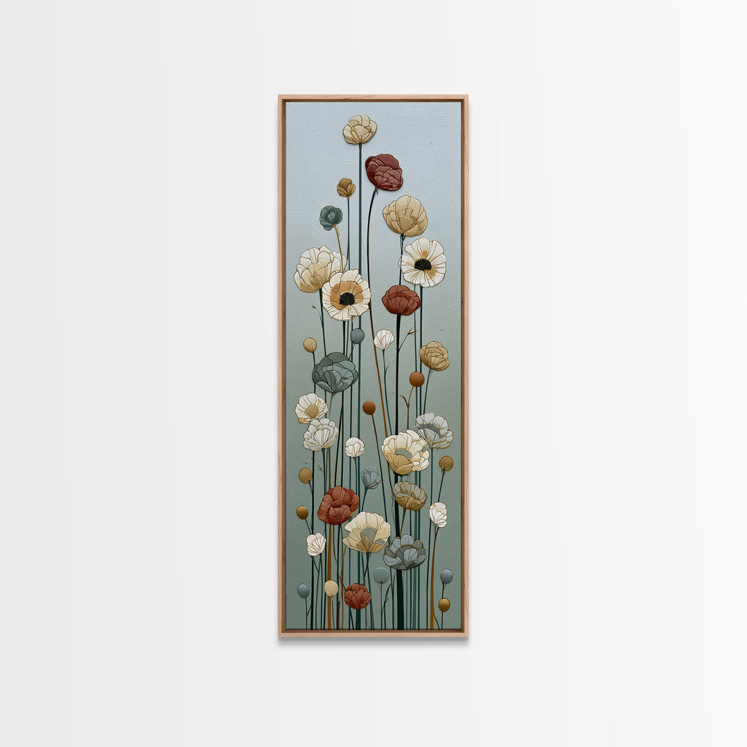 Minimal Meadow Flowers Canvas Print, Scandinavian Art, Neutral Decor, Living Room Decor, Oil Painting, Nordic, Wall Decor, SCA-1x3-22