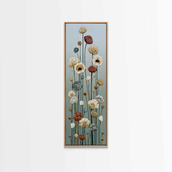 Minimal Meadow Flowers Canvas Print, Scandinavian Art, Neutral Decor, Living Room Decor, Oil Painting, Nordic, Wall Decor, SCA-1x3-22