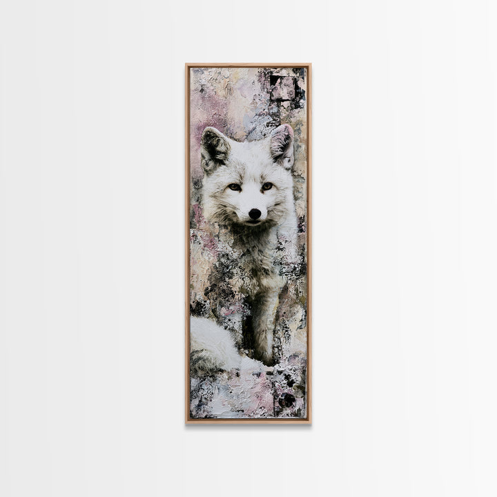 White Fox in Quiet Snow Framed Canvas Print, Scandinavian Art, Digital Wall Art, Living Room Decor, Fine Art, Nordic, SCA-1x3-24