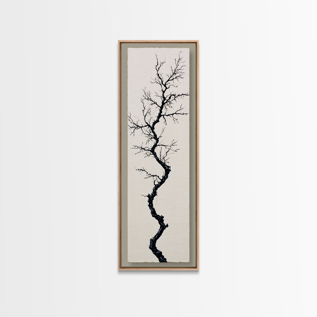 Single Black Branch on Warm White Background Canvas Print, Scandinavian Art, Wall Hanging, Living Room Decor, Watercolor Art, SCA-1x3-32