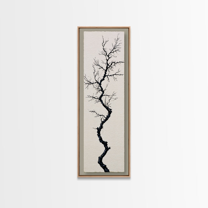 Single Black Branch on Warm White Background Canvas Print, Scandinavian Art, Wall Hanging, Living Room Decor, Watercolor Art, SCA-1x3-32