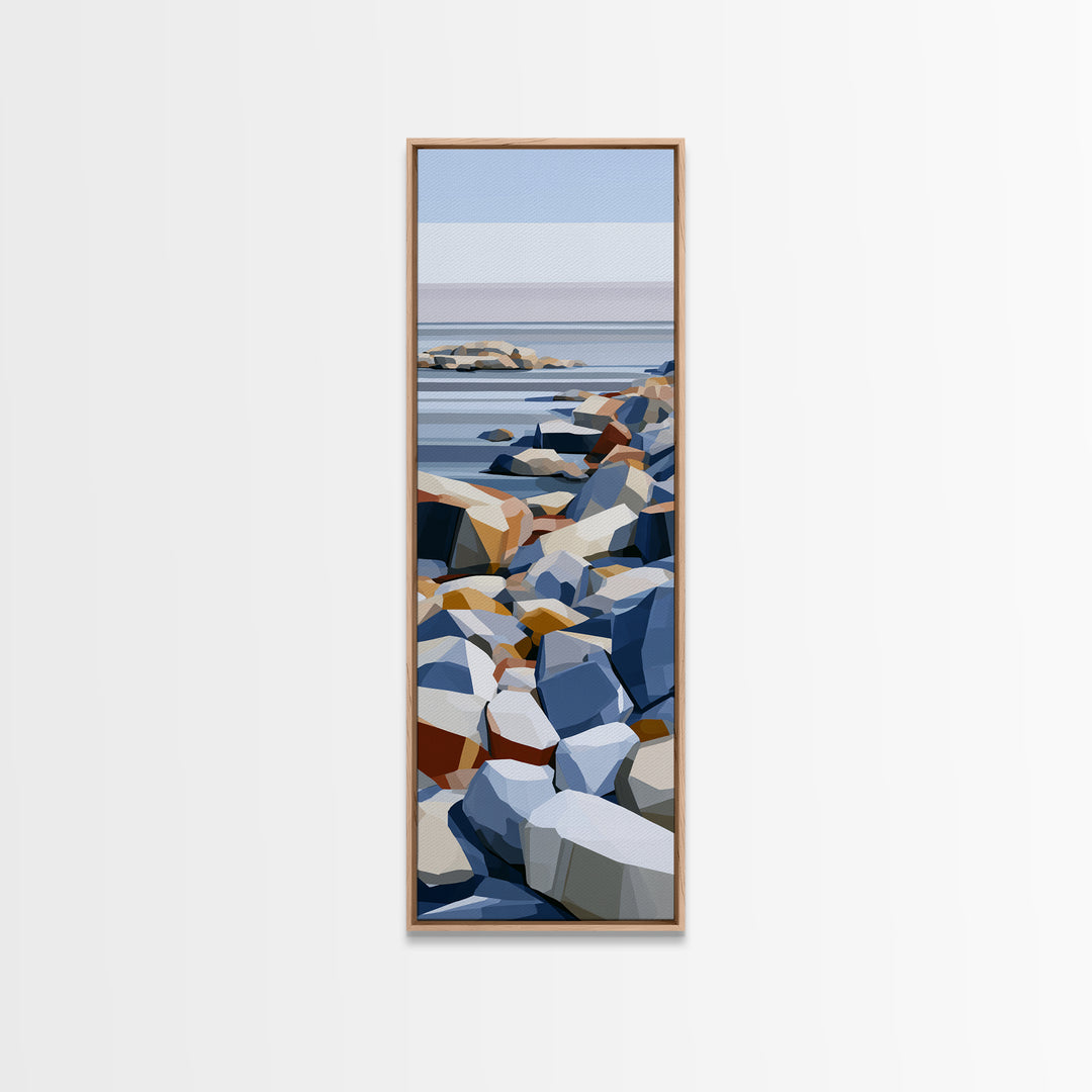 Quiet Coastal Rocks and Gray Sea Canvas Print, Scandinavian Art, Wall Art Print, Living Room Decor, Fine Art, Nordic, SCA-1x3-35