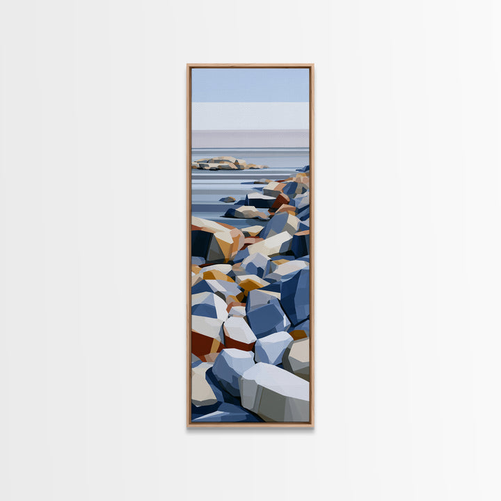 Quiet Coastal Rocks and Gray Sea Canvas Print, Scandinavian Art, Wall Art Print, Living Room Decor, Fine Art, Nordic, SCA-1x3-35
