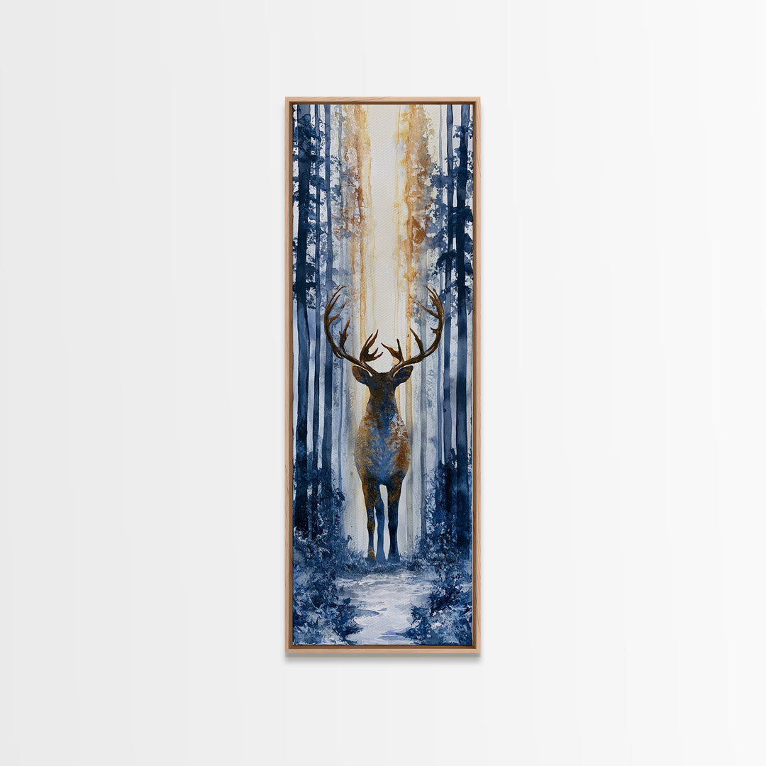 Reindeer Silhouette in Snowy Landscape Canvas Print, Scandinavian Art, Luxury Decor, Living Room Decor, Oil Painting, Nordic, SCA-1x3-42