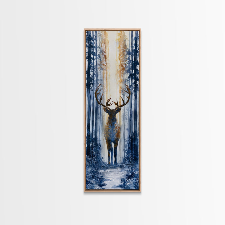 Reindeer Silhouette in Snowy Landscape Canvas Print, Scandinavian Art, Luxury Decor, Living Room Decor, Oil Painting, Nordic, SCA-1x3-42