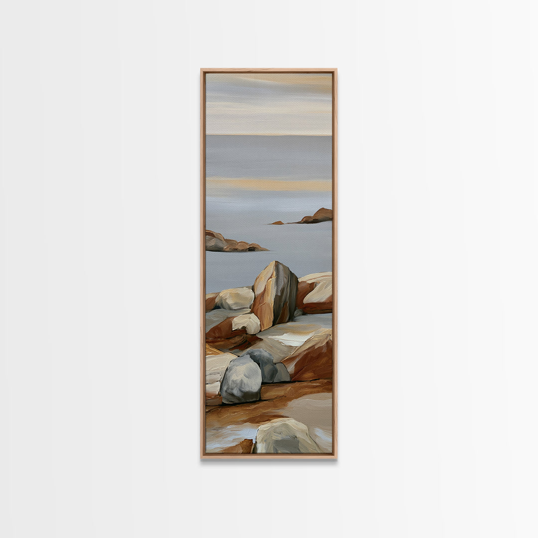 Quiet Coastal Rocks and Gray Sea Canvas Print, Scandinavian Art, Modern Decor, Living Room Decor, Fine Art, Nordic, Wall Decor, SCA-1x3-59