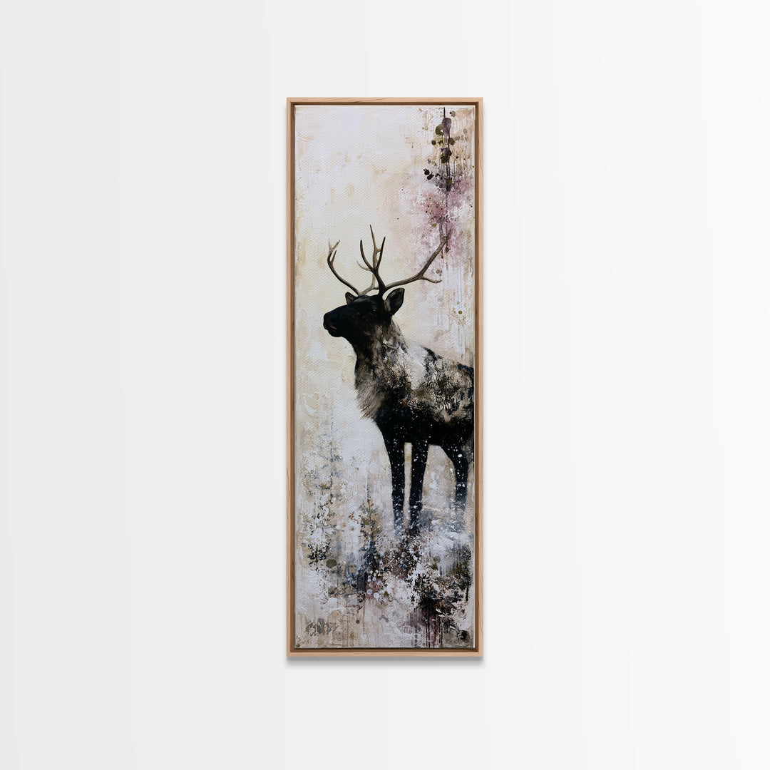 Reindeer Silhouette in Snowy Landscape Canvas Print, Scandinavian Art, Printable, Living Room Decor, Fine Art, Nordic, SCA-1x3-90
