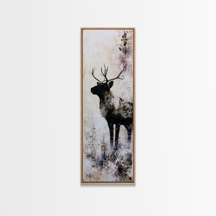 Reindeer Silhouette in Snowy Landscape Canvas Print, Scandinavian Art, Printable, Living Room Decor, Fine Art, Nordic, SCA-1x3-90
