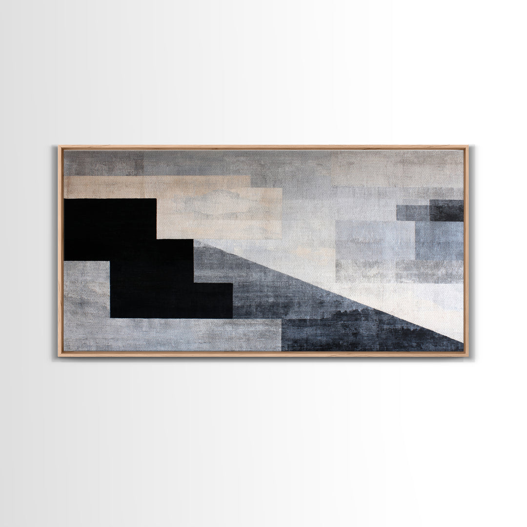Herringbone Monochrome Pattern Framed Canvas Print, Scandinavian Art, Wall Art, Living Room Decor, Fine Art, Nordic, SCA-2x1-18