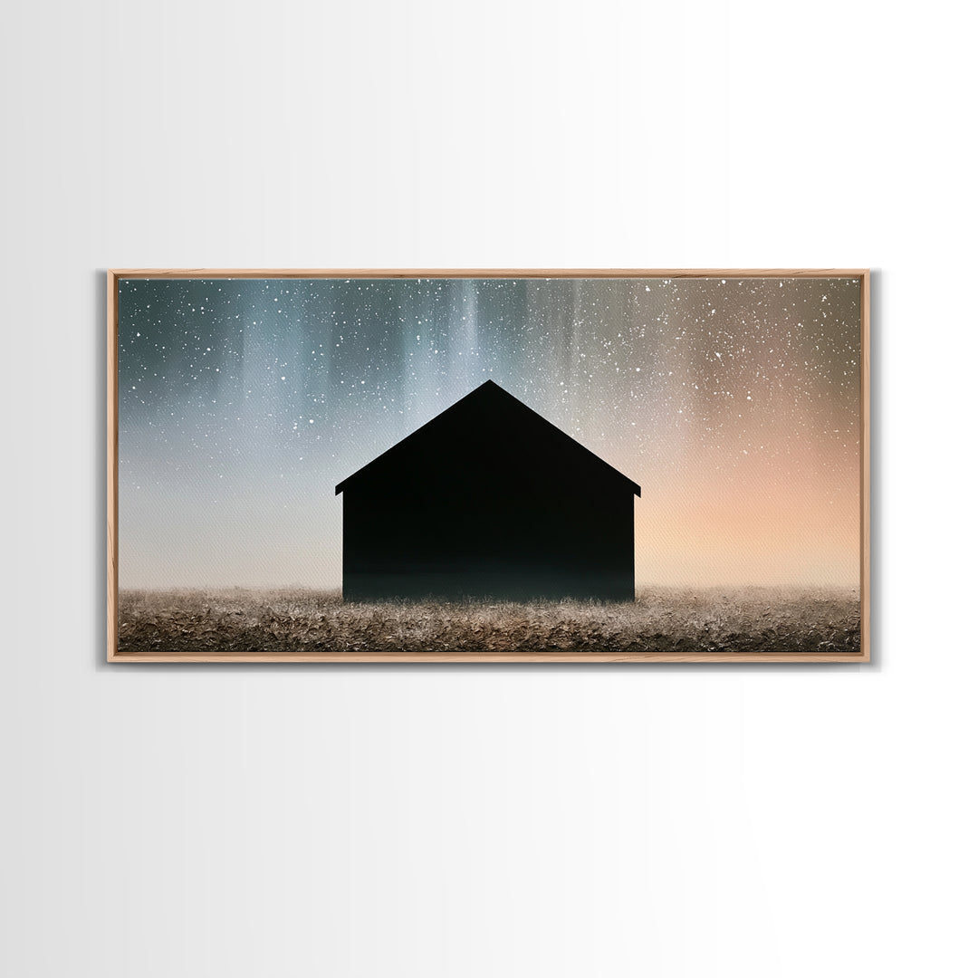 Simple Black House Shape Framed Canvas Print, Scandinavian Art, Abstract Art, Living Room Decor, Nordic, Abstract Painting, SCA-2x1-3