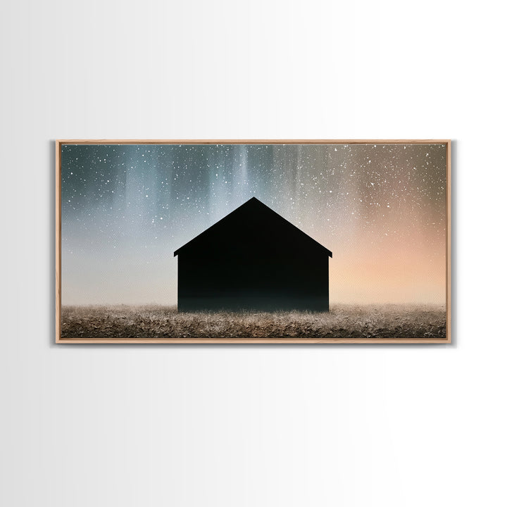 Simple Black House Shape Framed Canvas Print, Scandinavian Art, Abstract Art, Living Room Decor, Nordic, Abstract Painting, SCA-2x1-3